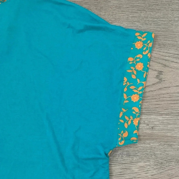 DR2 by Daniel Rainn Boho Floral Print Blouse Size L - Teal/Mustard Yellow - NWT - Picture 4 of 9